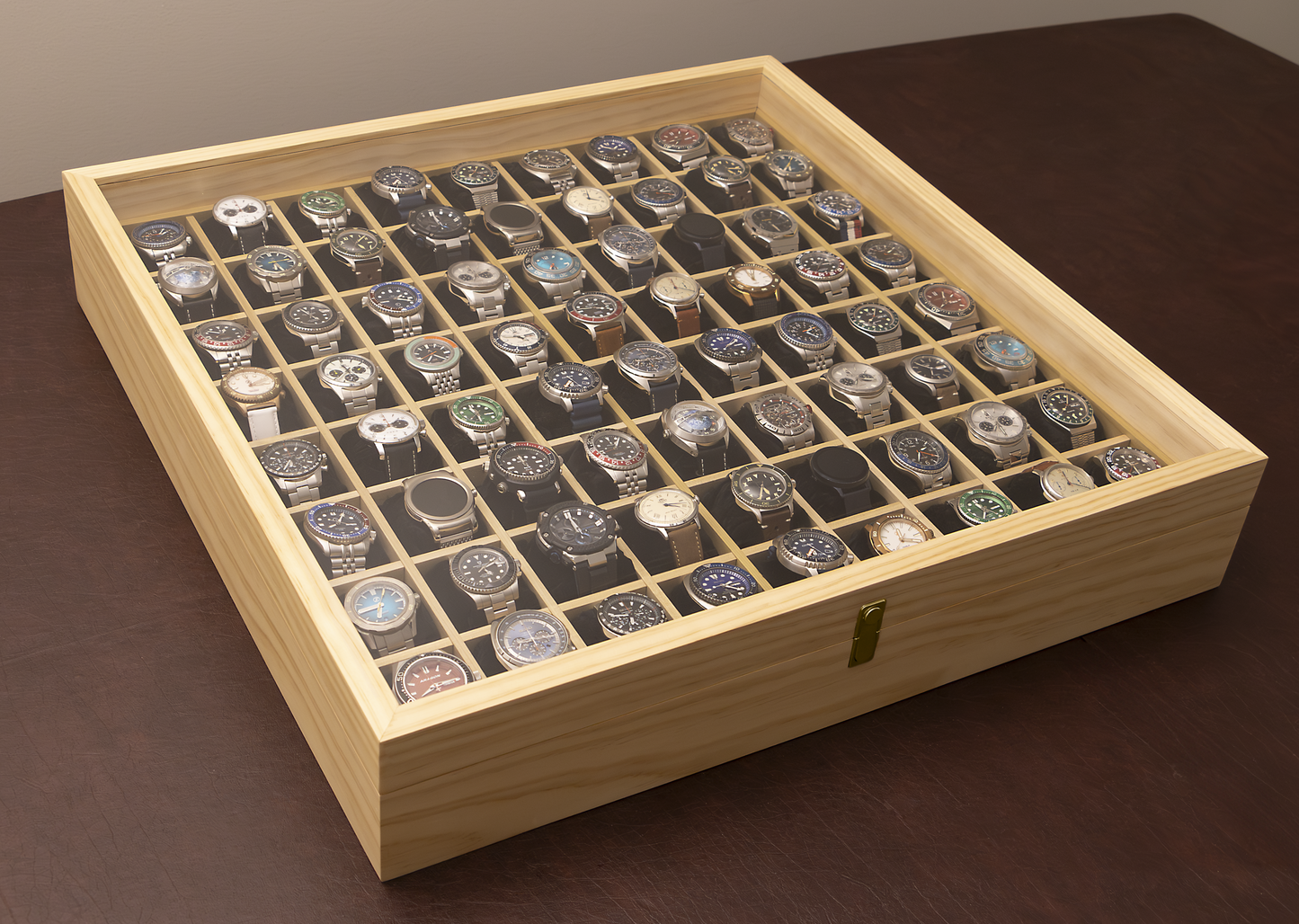 Customized 72 Slot Solid Wood Watch Case