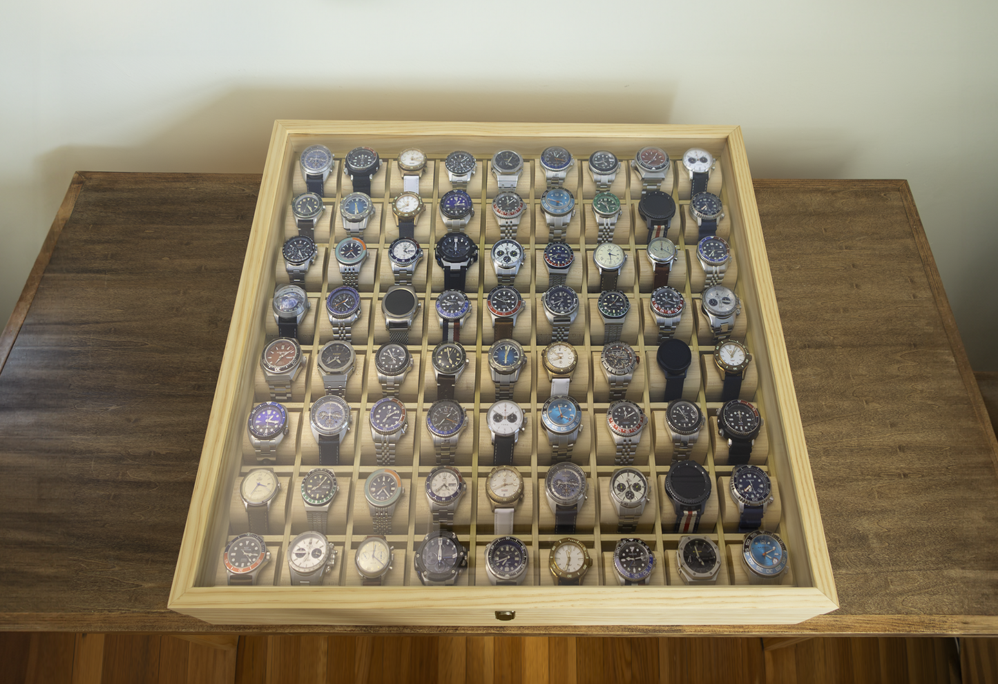 Customized 72 Slot Solid Wood Watch Case